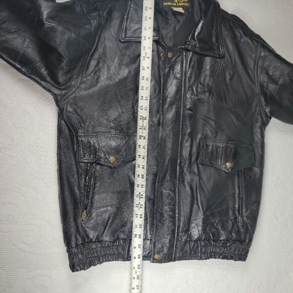 Leather & Soul jacket leather patchwork pockets snaps elastic waist size Med blk - Picture 8 of 14